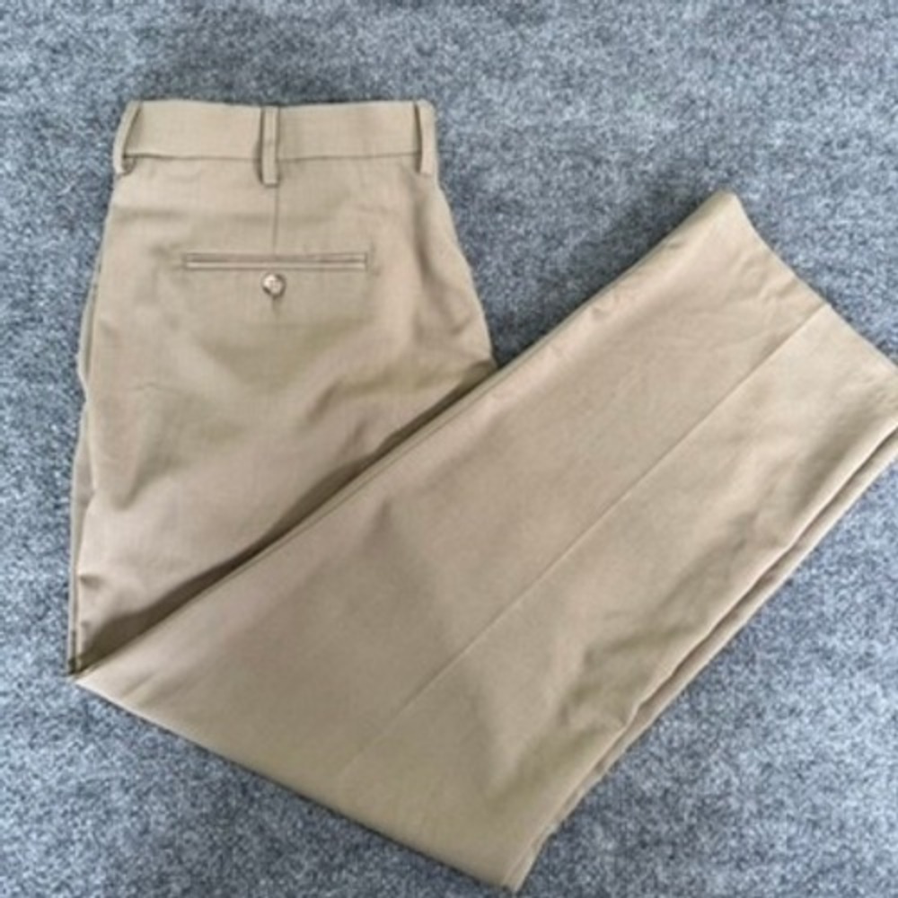 Haggar Premium Comfort Dress Pant 40x29 Khaki Chino Polyester Blend Flat Front